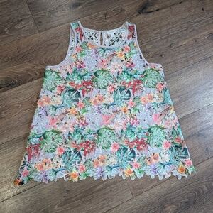 Anthropologie Inari Watercolor Floral Lace Tank Fairycore Whimsical Top L